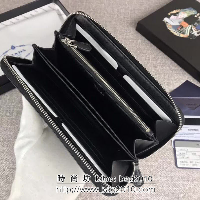 PRADA普拉達 經典款 頂級原單十字紋牛皮 時尚單拉鏈錢包 1ML506 DD1501